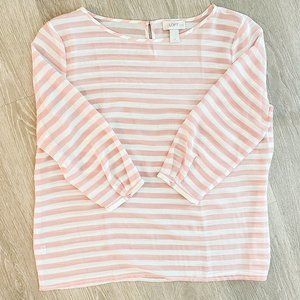 Ann Taylor Loft Sheer Pink & White Stripe Top - Petite